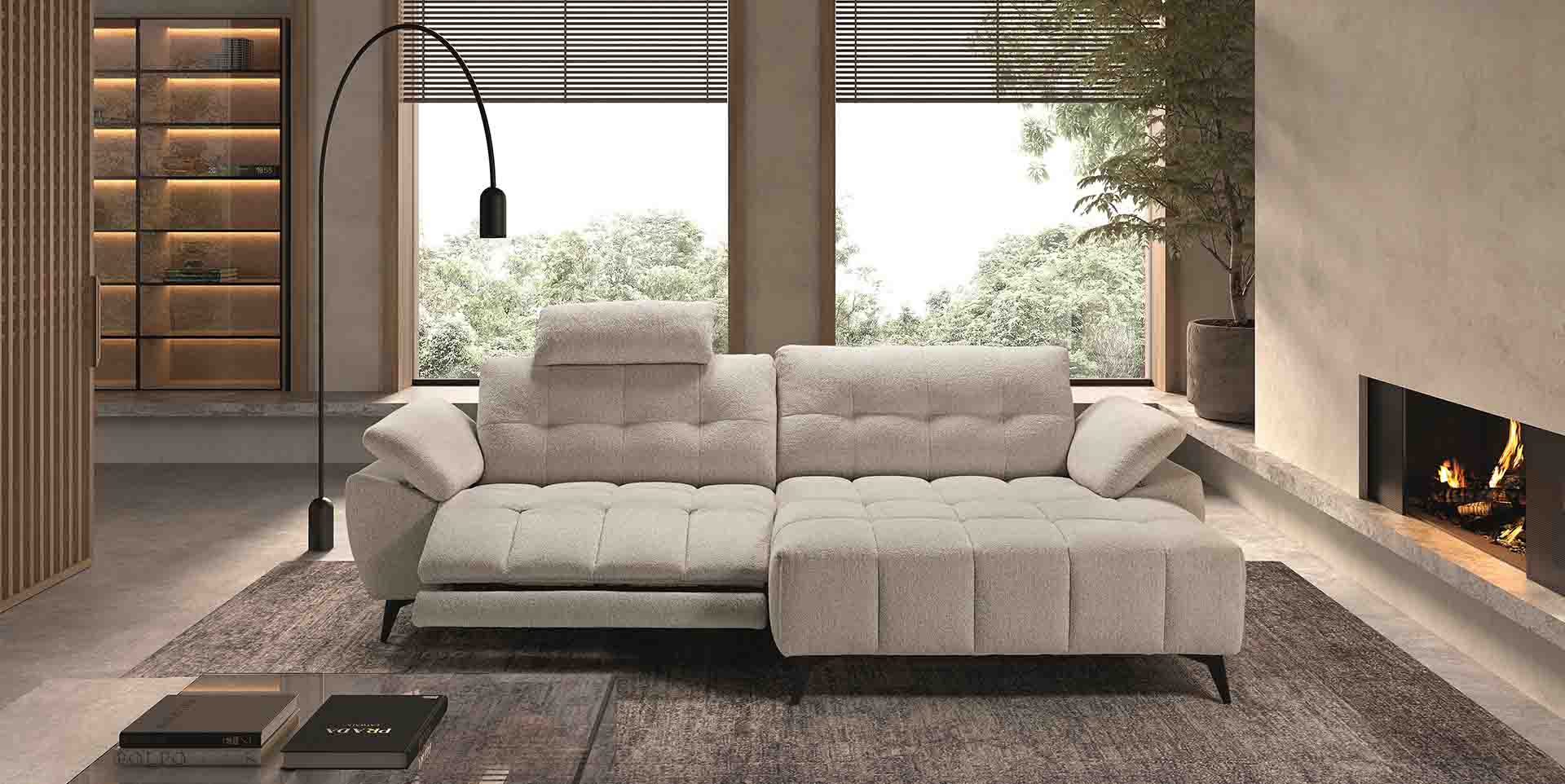 Canapé d’angle relax électrique avec tissu bouclette personnalisable