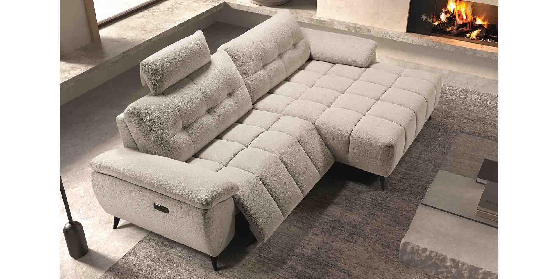 Canapé d’angle relax électrique avec tissu bouclette personnalisable