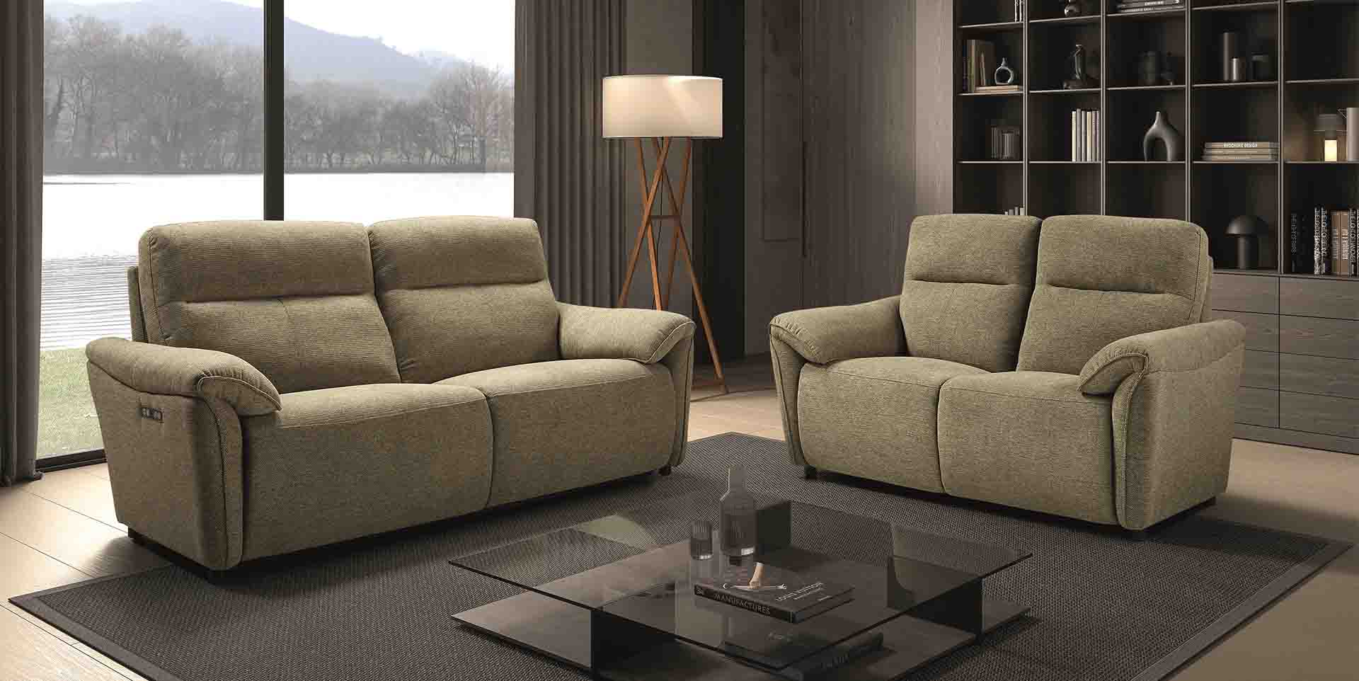 Canapé droit 2 places tissu avec fonction electrique modulable et Canapé relax avec 4 moteurs électriques tissu personnalisable et modulable