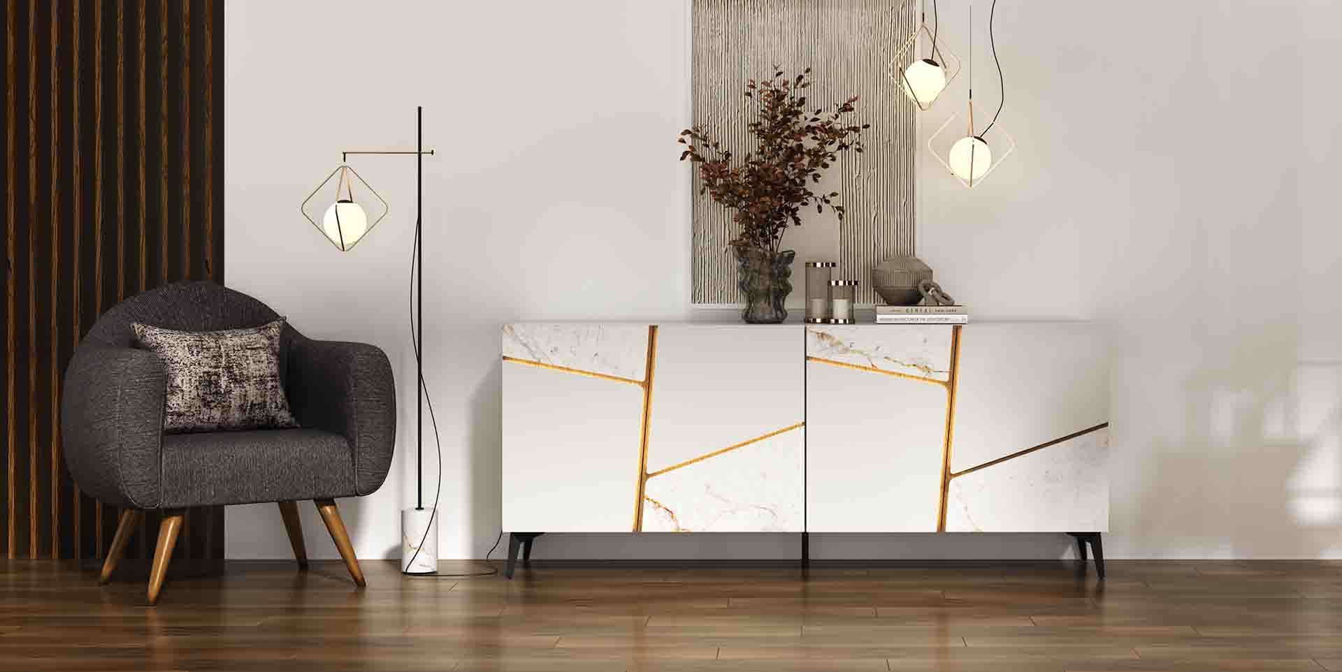 Élégante enfilade 4 portes chêne laque design
