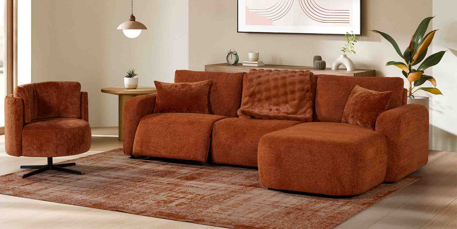 Canapé d'angle relax électrique tissu contemporain modulable