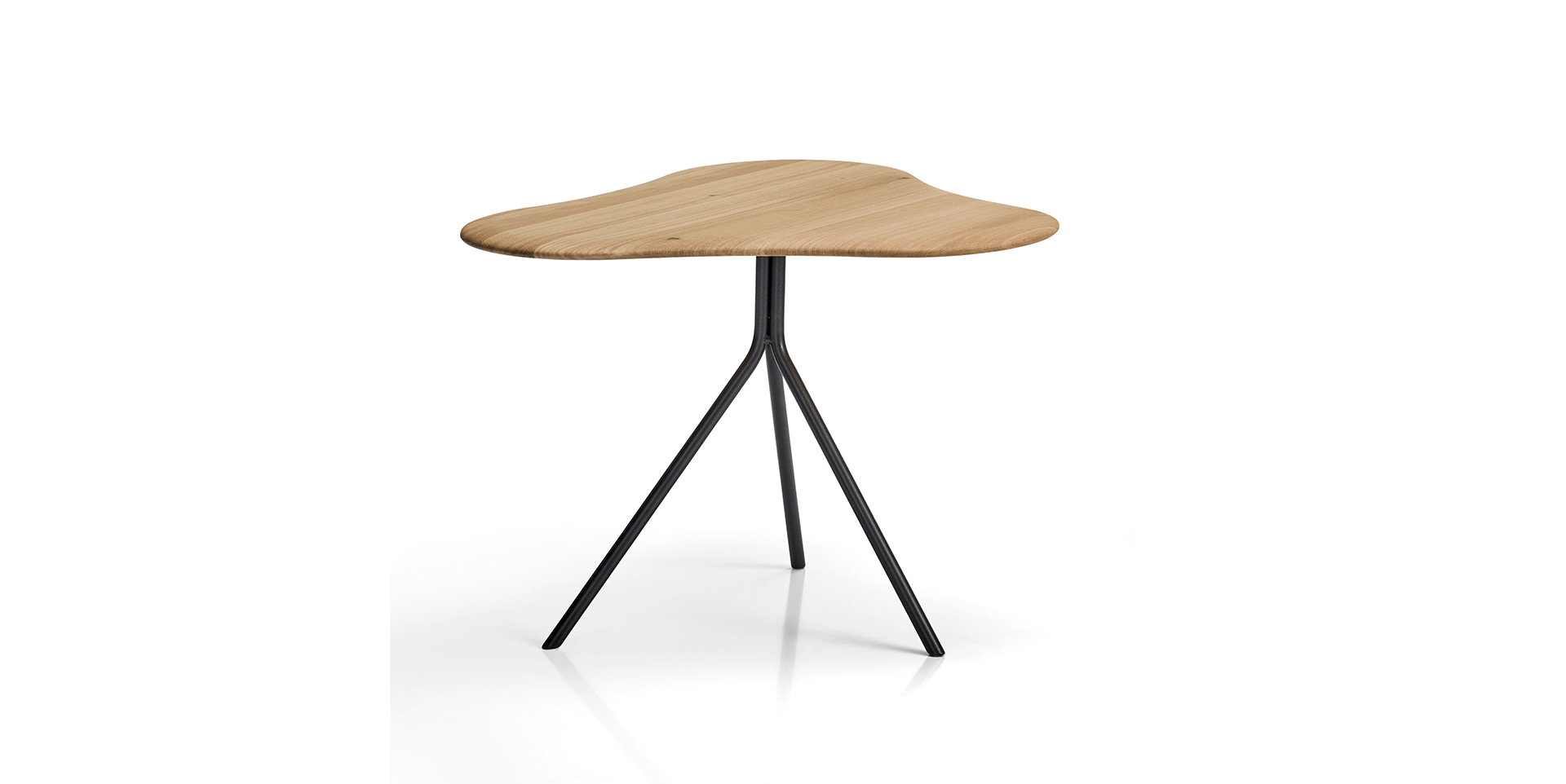 Bout de canapé en chêne massif avec piètement métal noir forme trépied