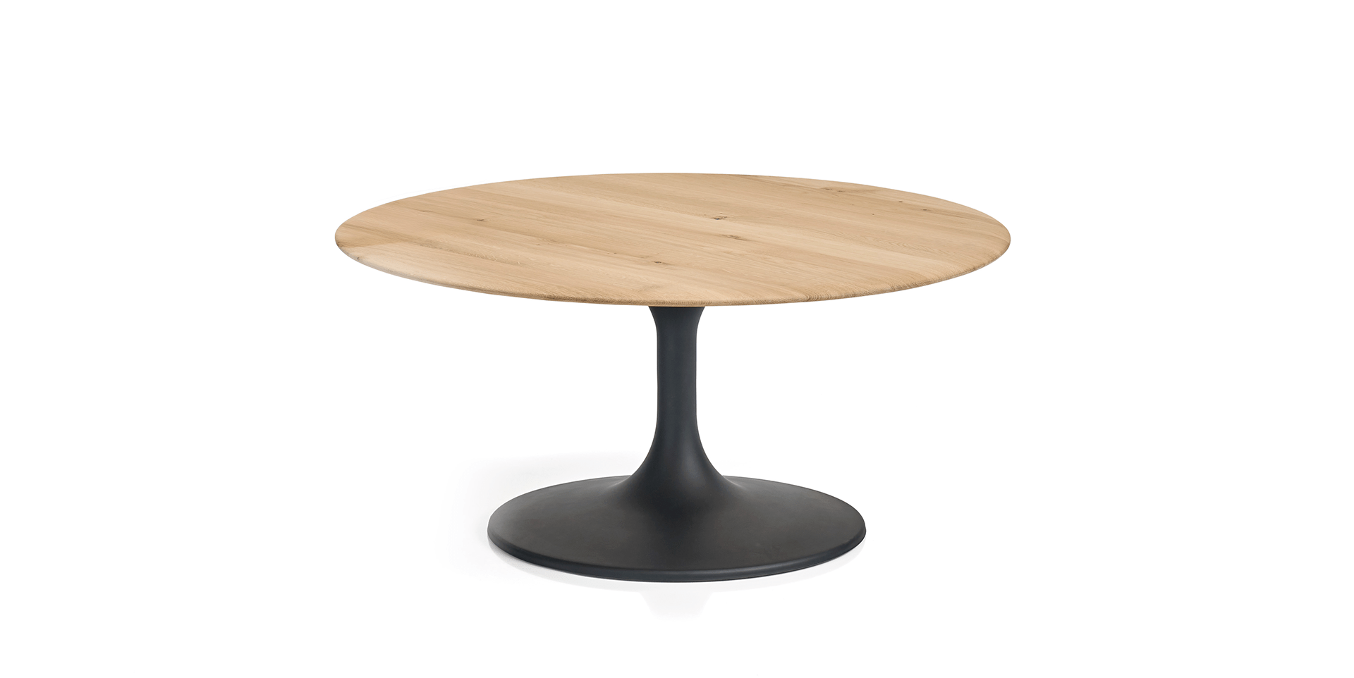 Table basse ronde CUT en chêne massif avec piètement en métal noir