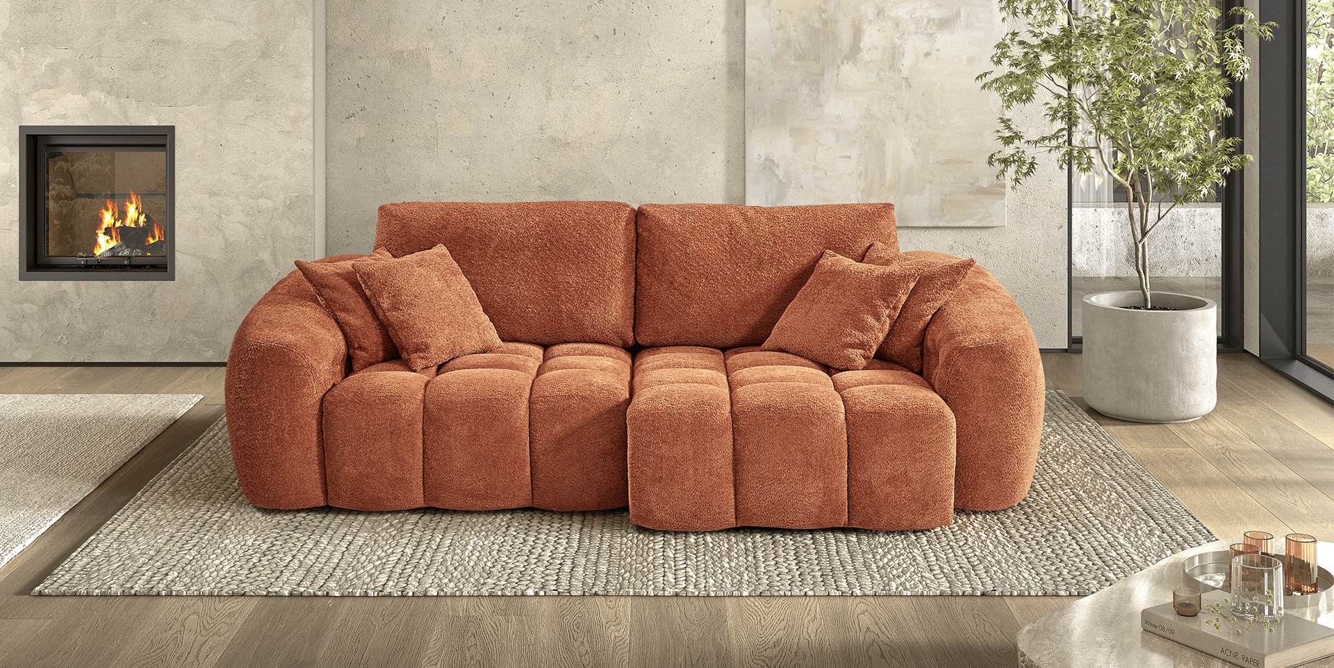 canapé droit 2,5 places tissu assises coulissantes