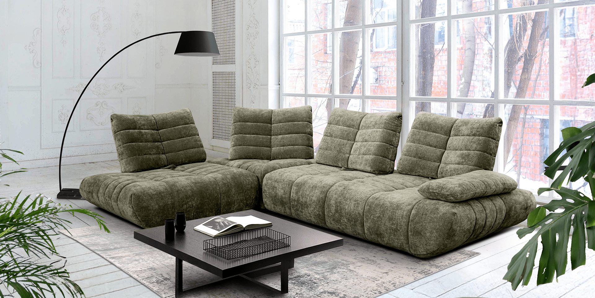 canapé angle tissu et angle fixe assises double profondeur