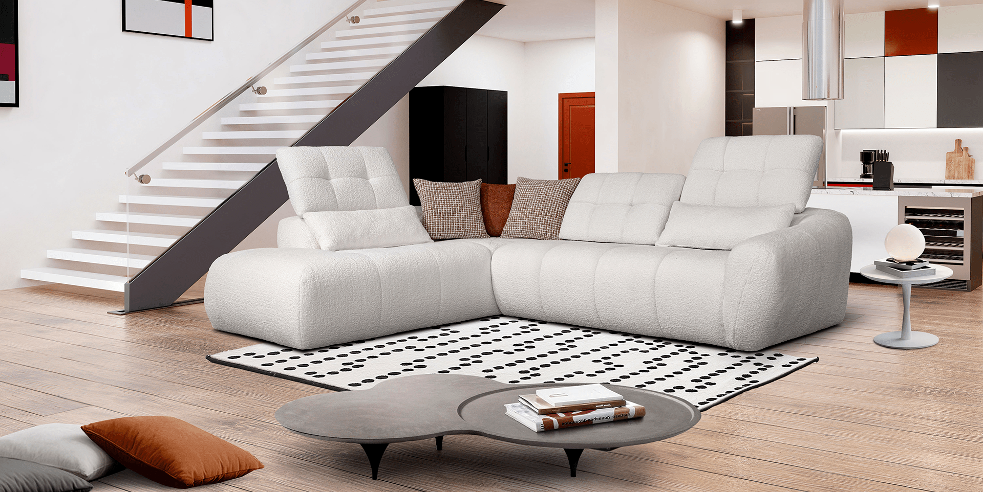 canapé angle tissu assises double profondeur rembourrées