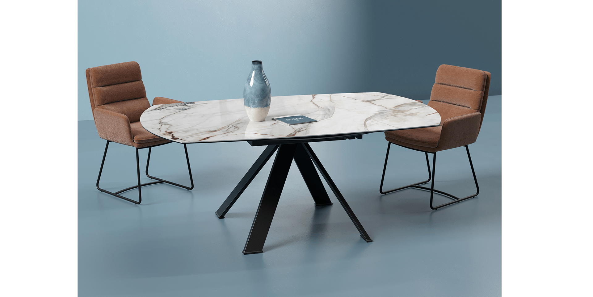 table extensible plateau céramique pieds métal 10 personnes deux allonges