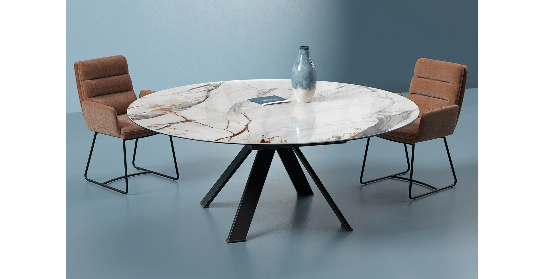 table extensible plateau céramique pieds métal 10 personnes deux allonges