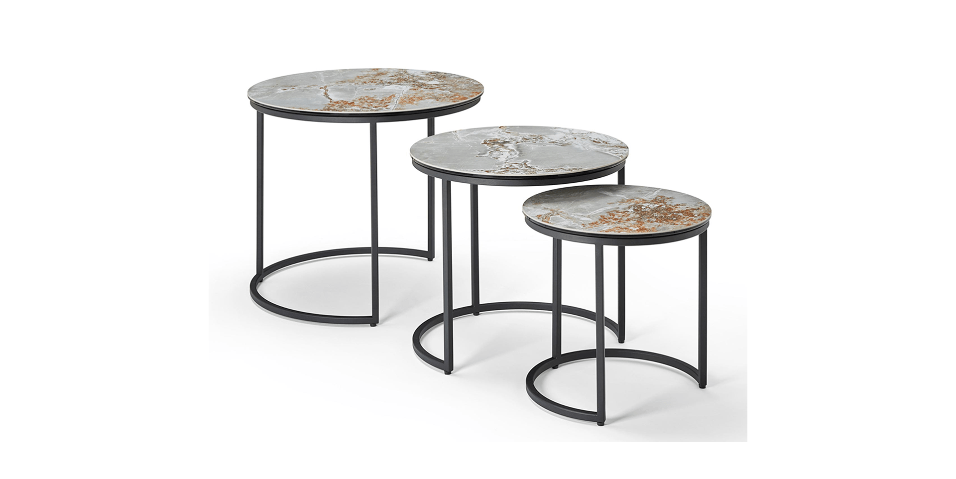 Lot de 3 tables gigognes ARPEGE avec plateau en céramique et pieds en métal
