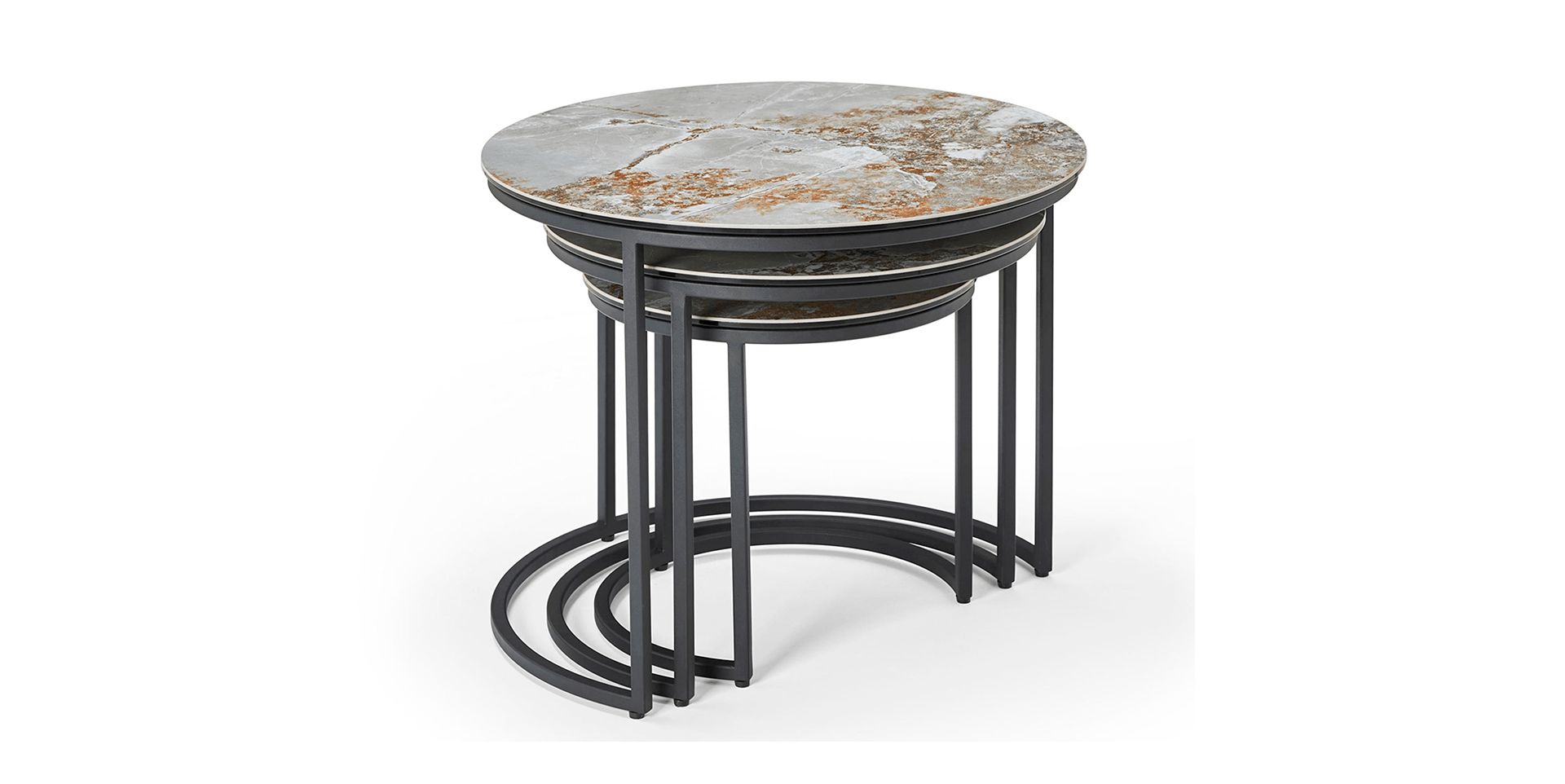 Lot de 3 tables gigognes ARPEGE avec plateau en céramique et pieds en métal