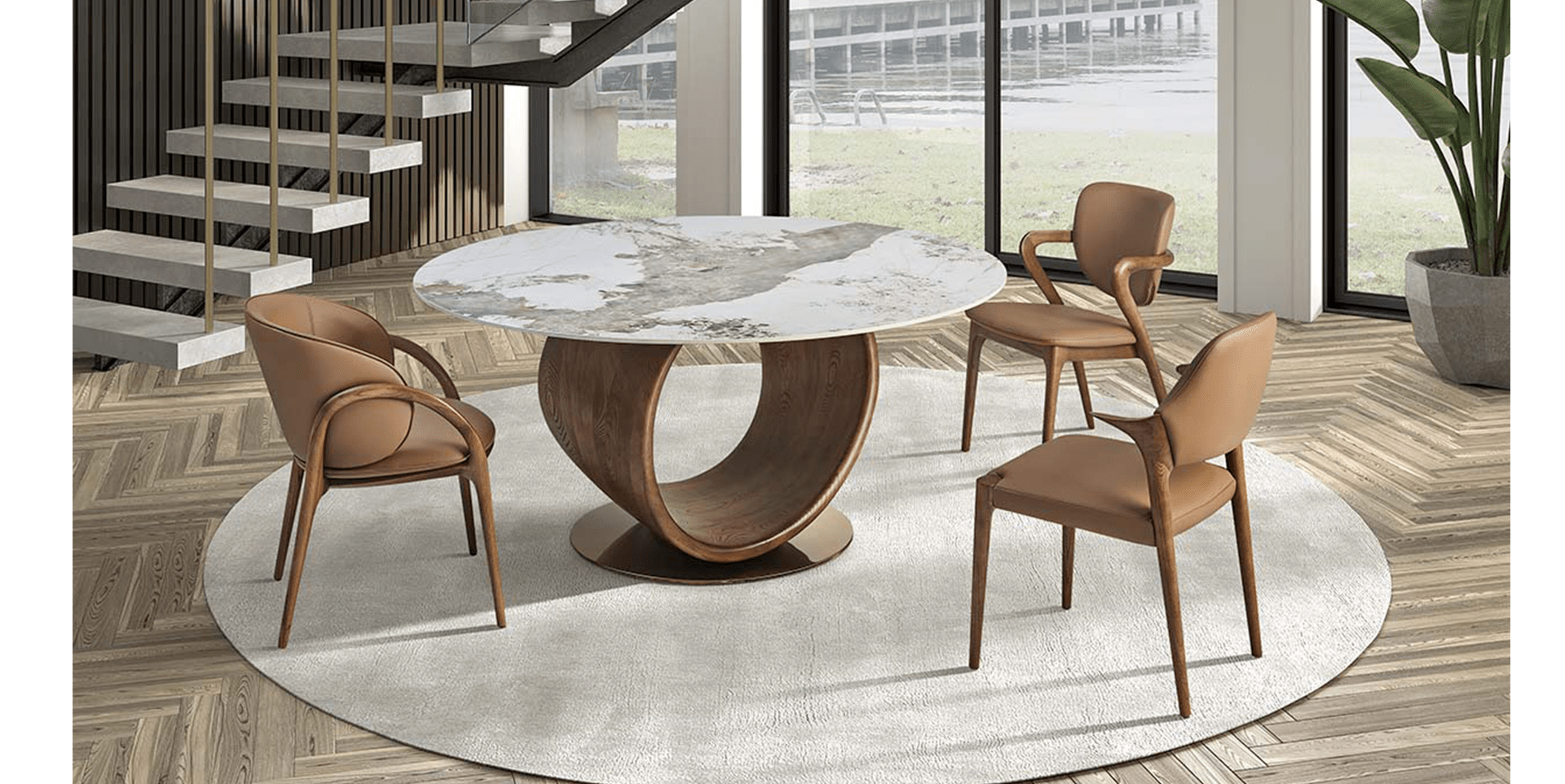 table ronde céramique pieds bois 8 personnes